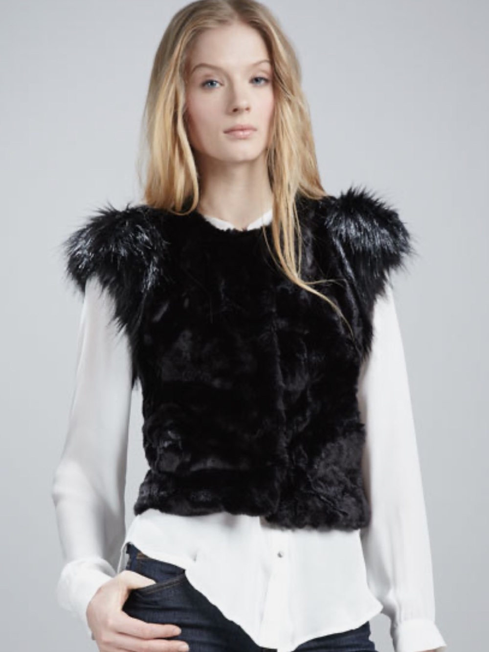 Skaist Taylor for Neiman Marcus x Target Black Faux Fur Vest Small NWT